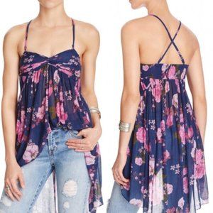 FREE PEOPLE Tunic S MIRAGE Convertible Top Dress Floral Hi Lo Smocked Sheer